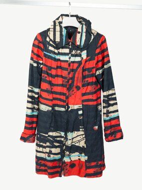 Aventures des Toiles Black Cotton Abstract-Print Zip Coat
